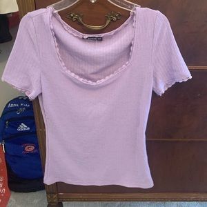 Purple square neck ribbed shirt
